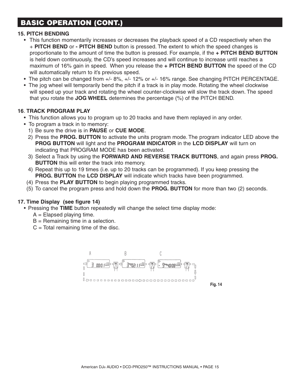 Basic operation (cont.) | American Audio DCD PRO 250 User Manual | Page 15 / 18