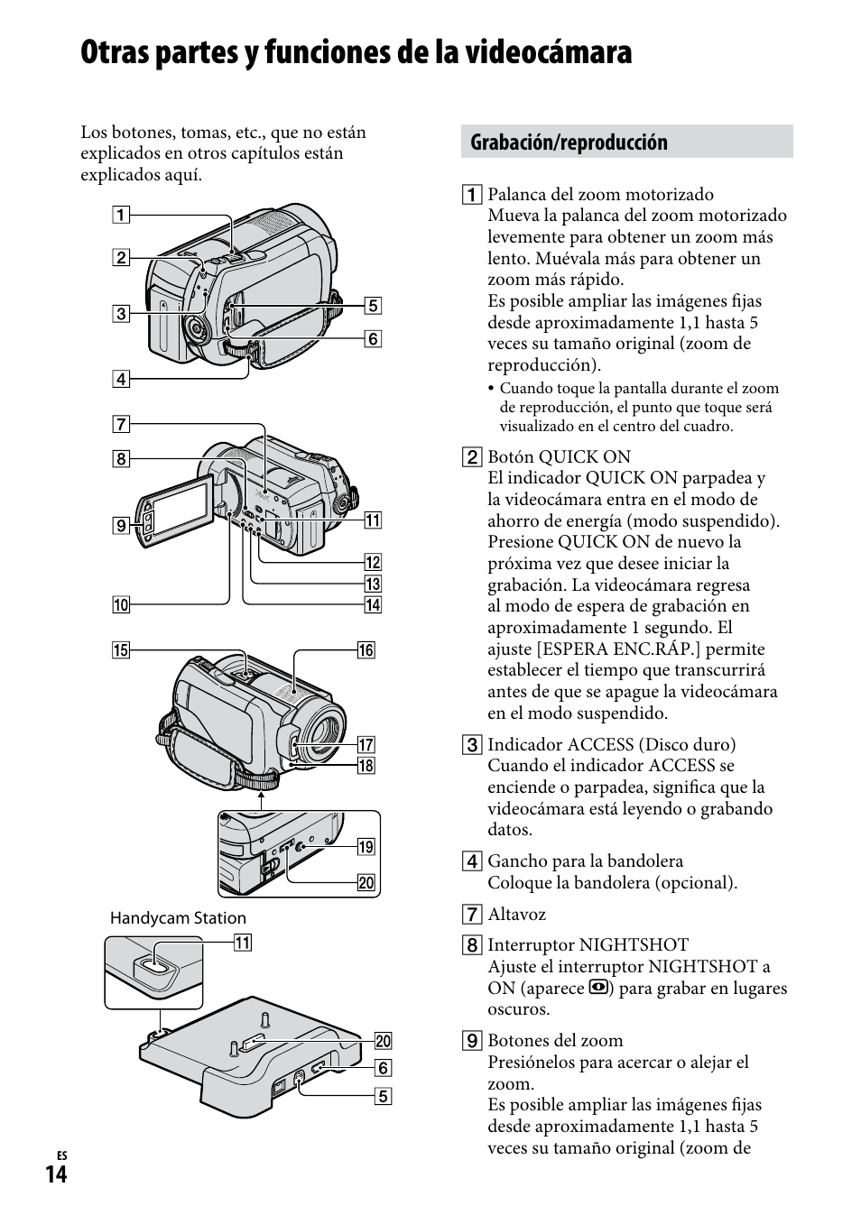 Otras partes y funciones de la videocámara, Grabación/reproducción | Sony DCR-SR220D User Manual | Page 46 / 64
