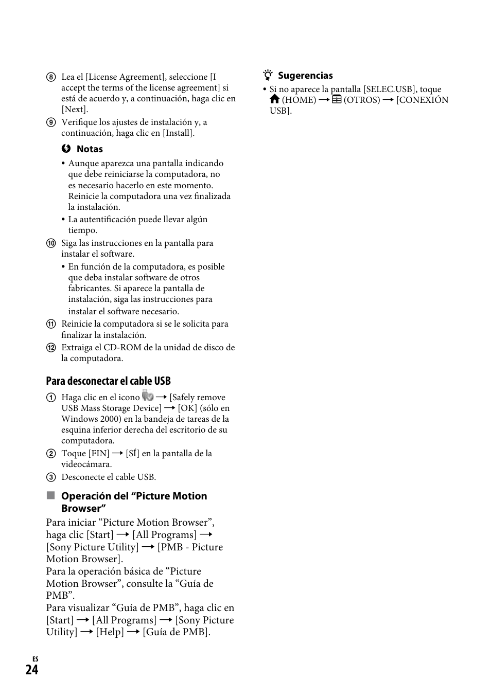 Para desconectar el cable usb | Sony DCR-SR220D User Manual | Page 56 / 64