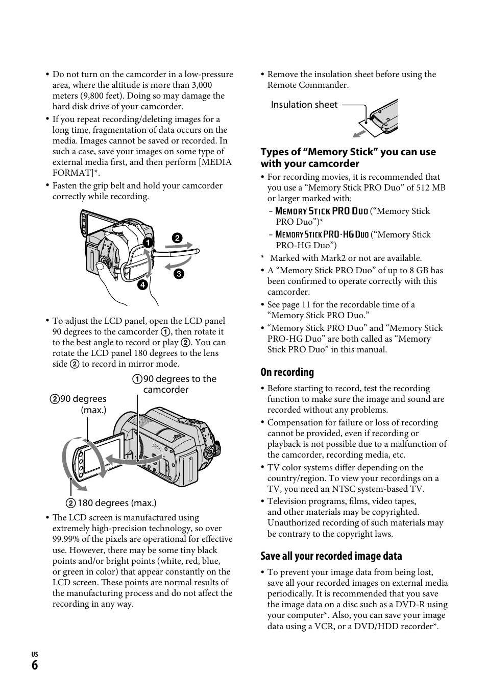 On recording, Save all your recorded image data | Sony DCR-SR220D User Manual | Page 6 / 64