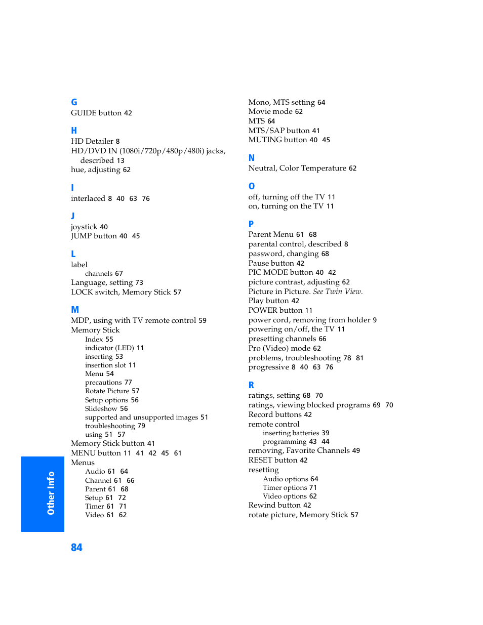 Sony KV-32HS500 User Manual | Page 85 / 87