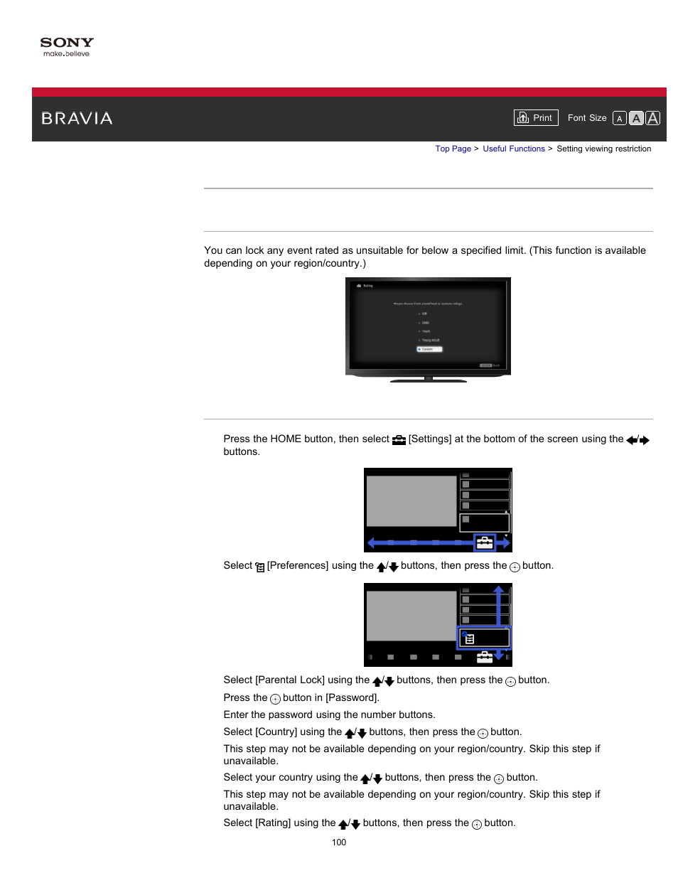 Setting viewing restriction | Sony KDL-55HX750 User Manual | Page 100 / 192