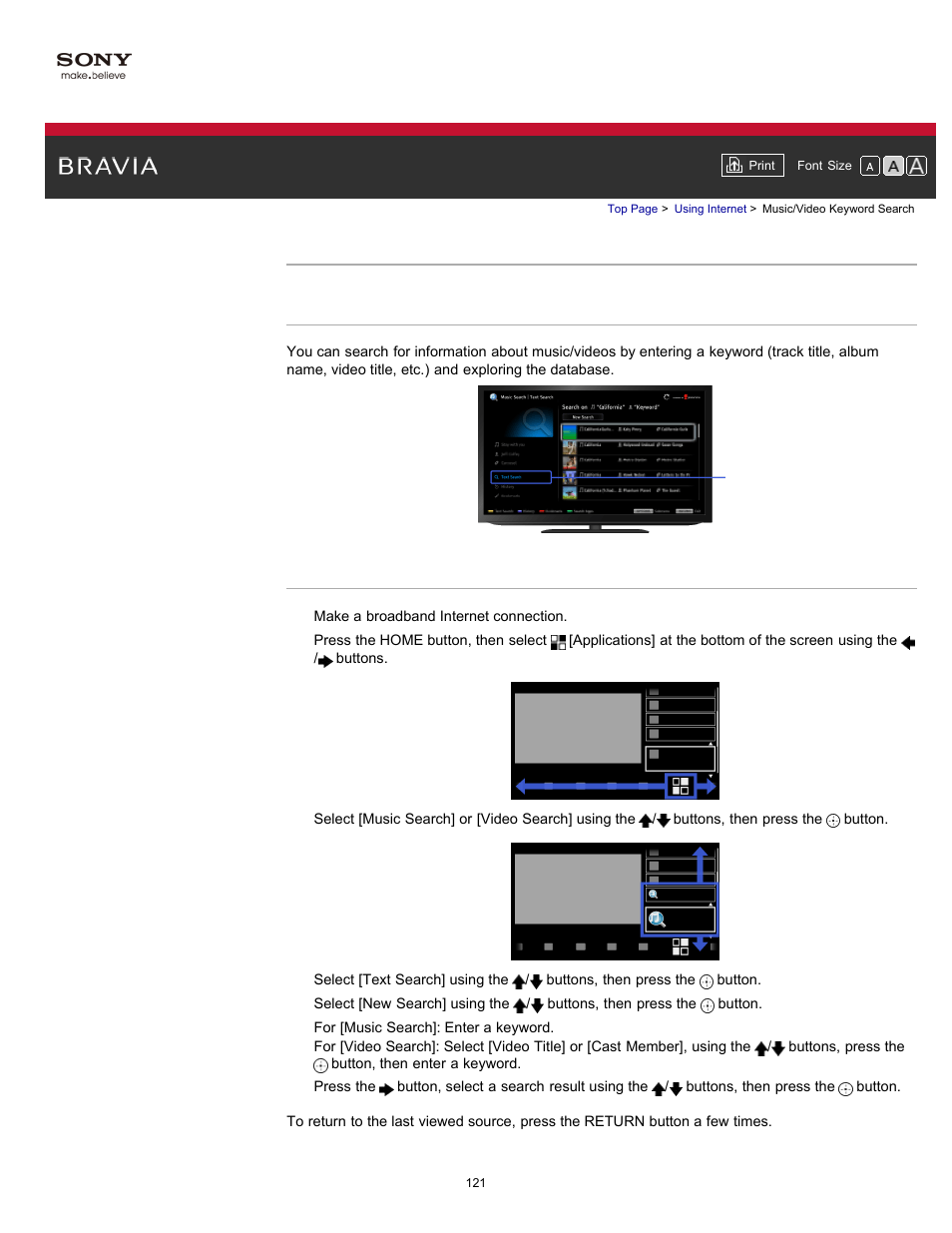 Music/video keyword search | Sony KDL-55HX750 User Manual | Page 121 / 192