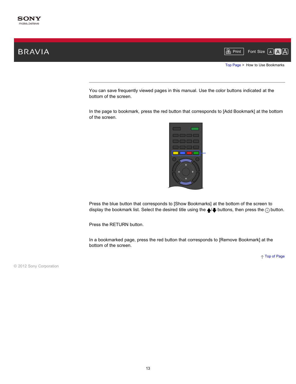 How to use bookmarks | Sony KDL-55HX750 User Manual | Page 13 / 192