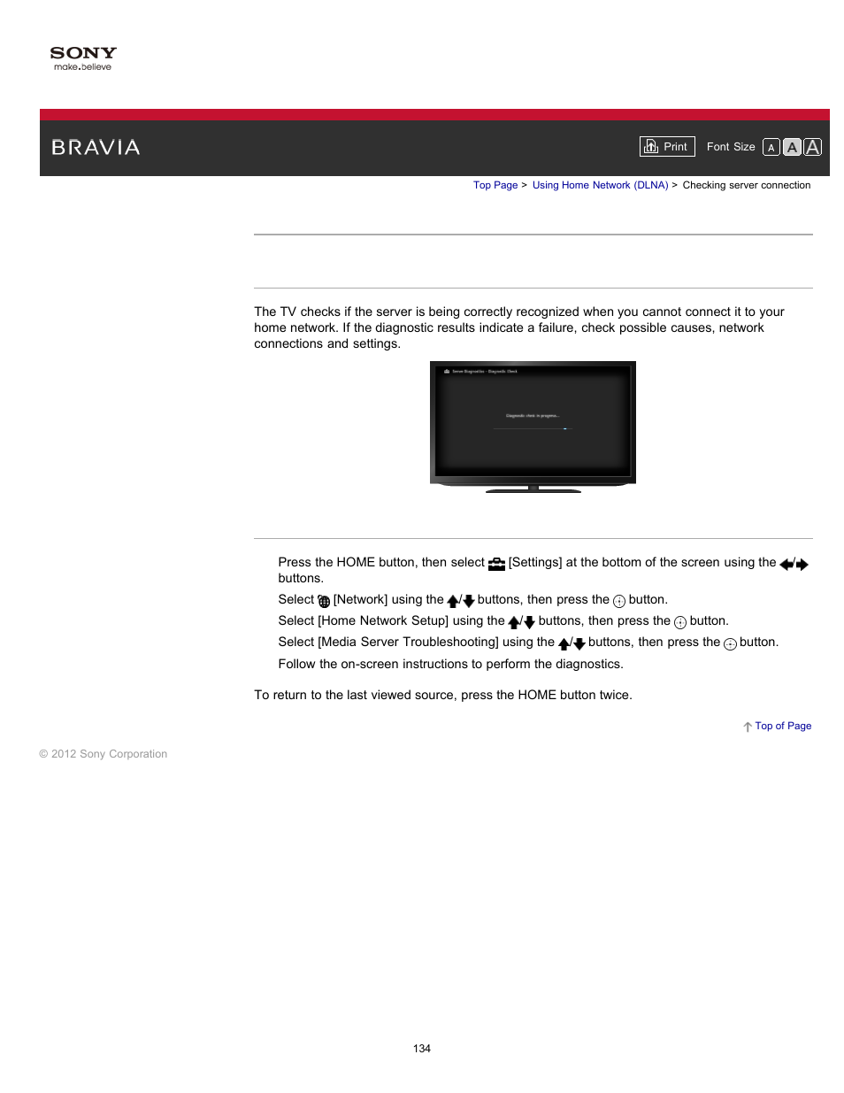 Checking server connection | Sony KDL-55HX750 User Manual | Page 134 / 192