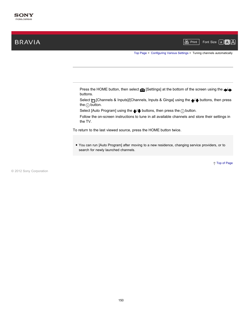 Tuning channels automatically | Sony KDL-55HX750 User Manual | Page 150 / 192