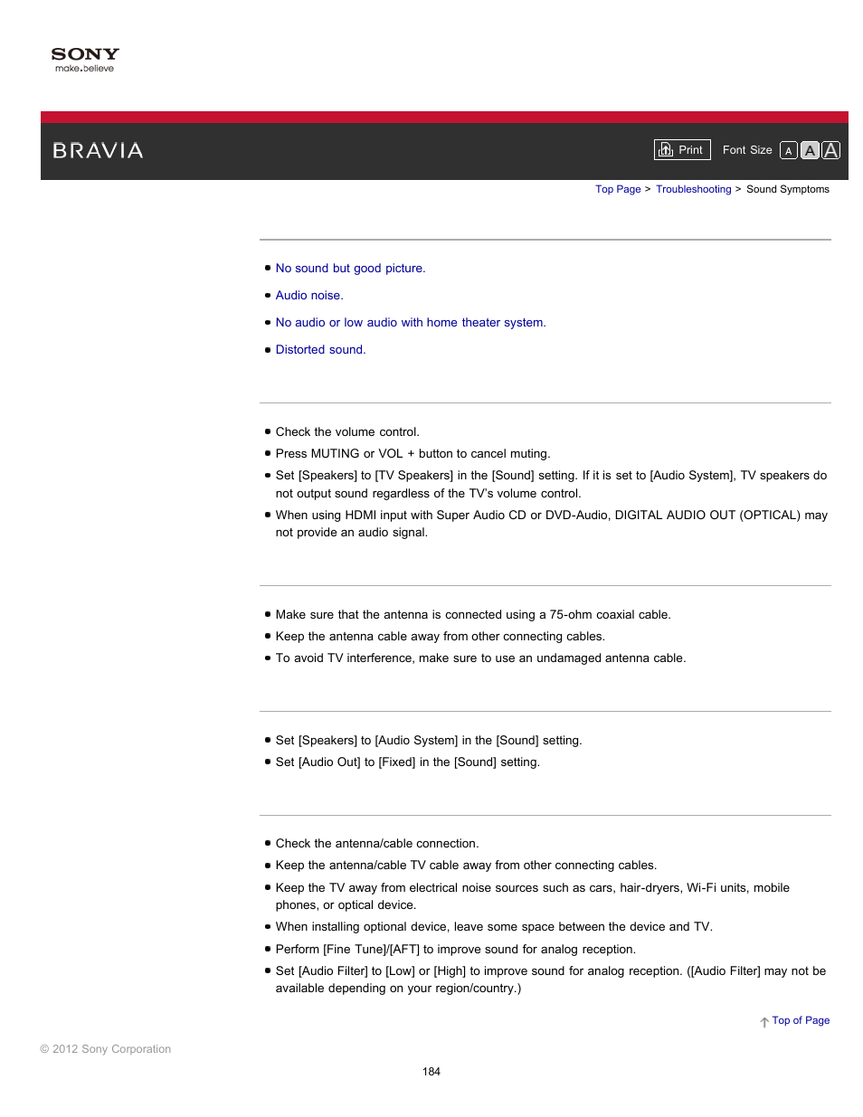 Sound symptoms | Sony KDL-55HX750 User Manual | Page 184 / 192