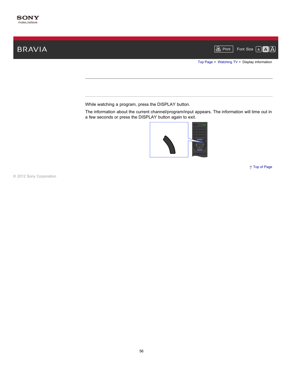 Display information, Display | Sony KDL-55HX750 User Manual | Page 56 / 192
