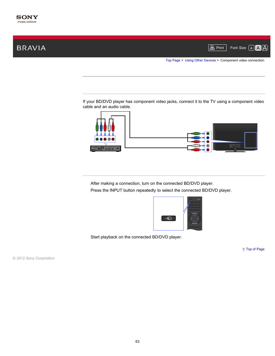Component video connection | Sony KDL-55HX750 User Manual | Page 63 / 192