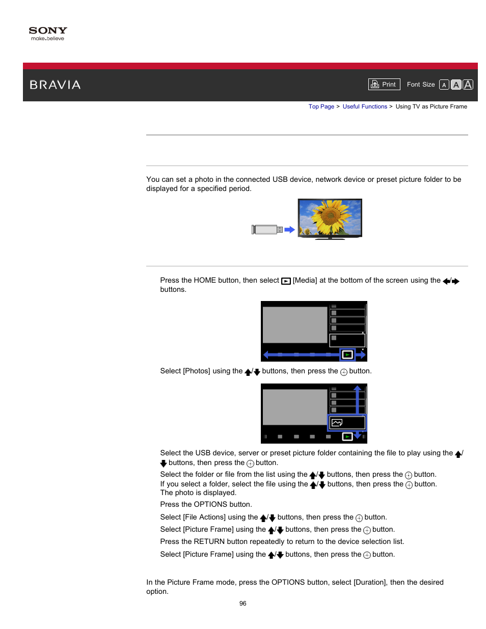 Using tv as picture frame | Sony KDL-55HX750 User Manual | Page 96 / 192