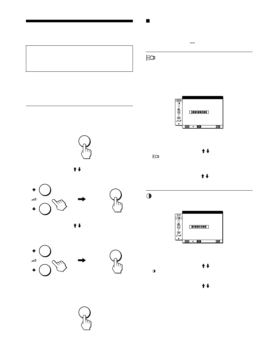 Personnalisation de votre moniteur, Pilotage par menu, Retroéclairage | Contraste | Sony SDM-X72 User Manual | Page 34 / 72