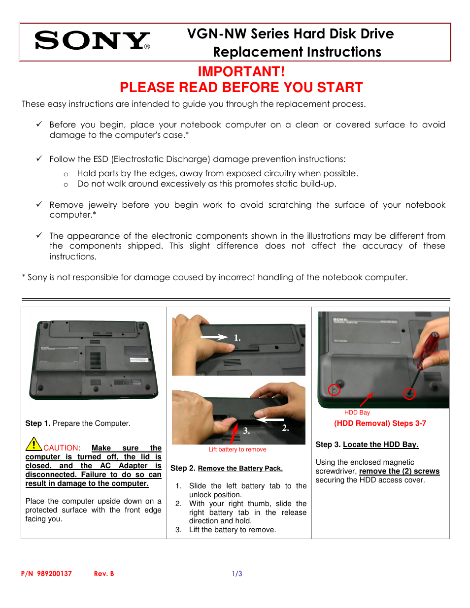 Sony VGN-NW150J User Manual | 3 pages