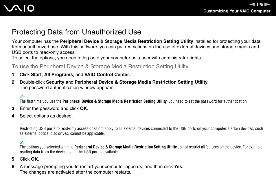 Protecting data from unauthorized use | Sony VGN-TZ340NCP User Manual | Page 149 / 238