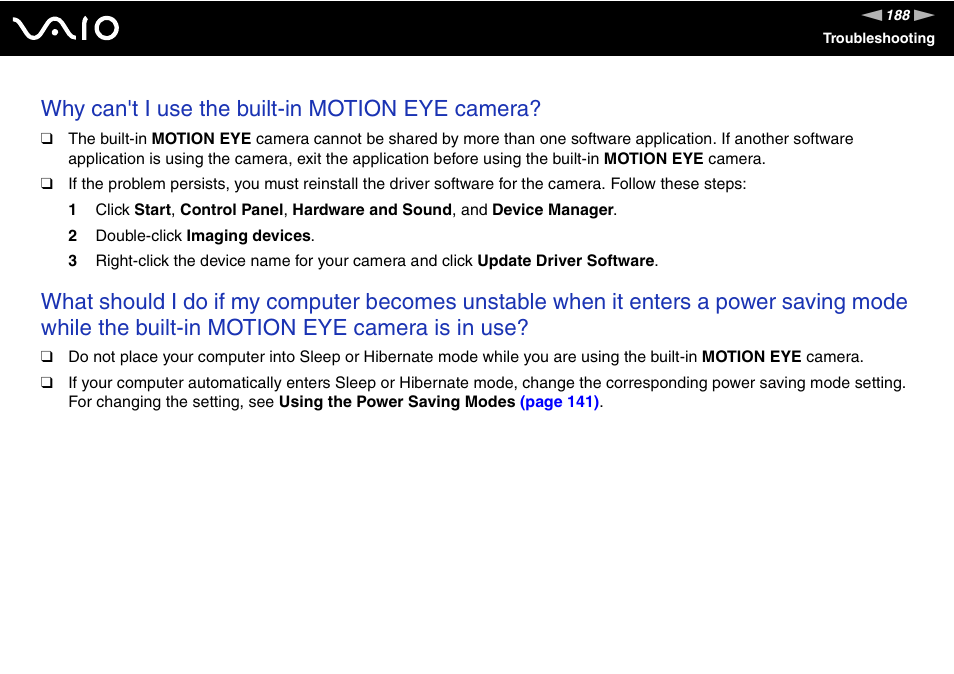 Why can't i use the built-in motion eye camera | Sony VGN-TZ340NCP User Manual | Page 188 / 238