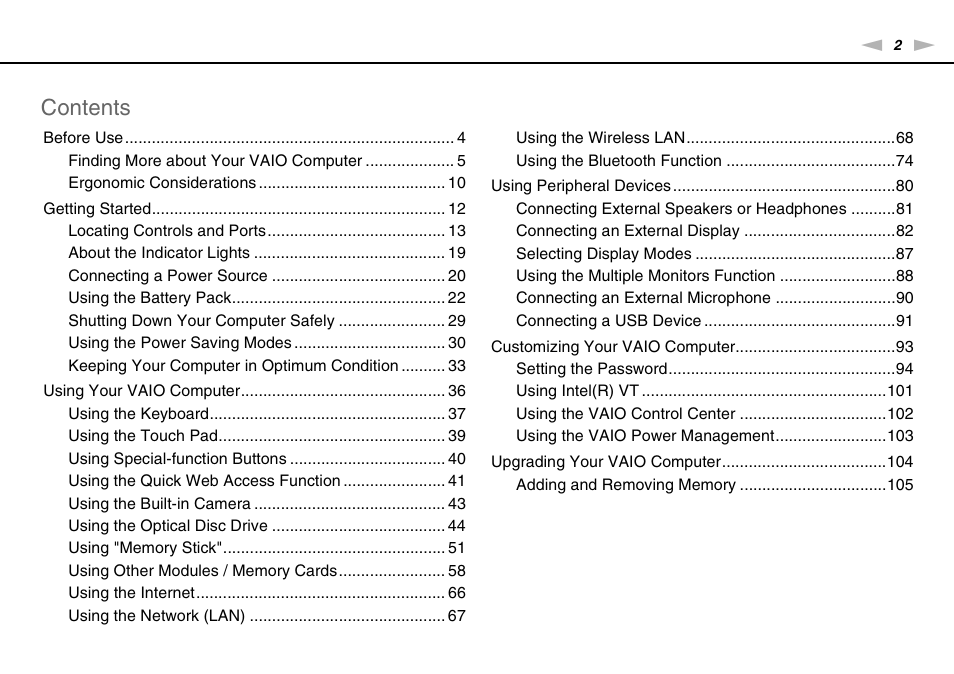 Sony VPCEB4LFX User Manual | Page 2 / 172