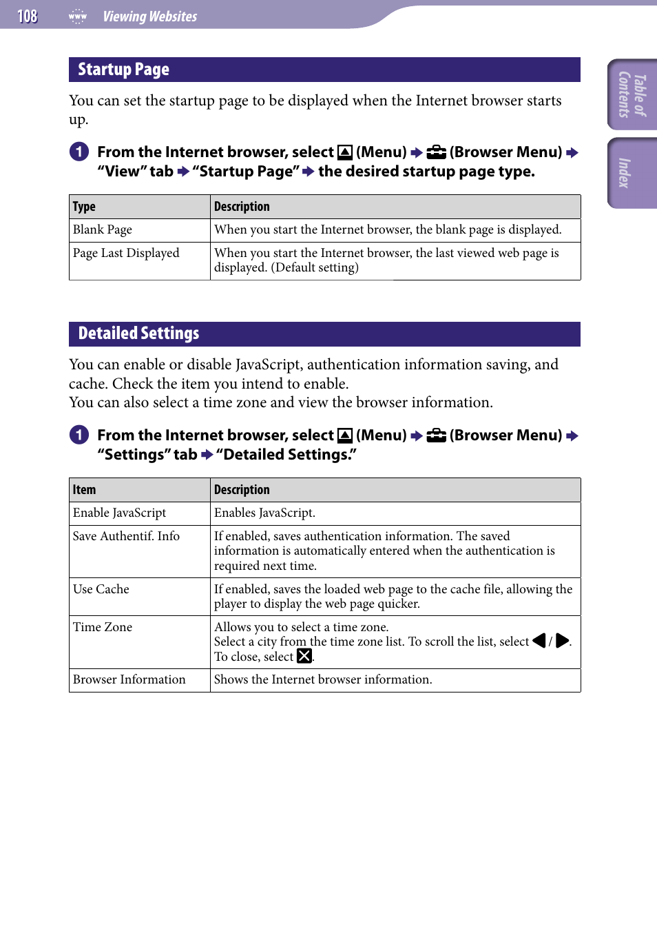 Detailed settings, 10 startup page | Sony NWZ-X1051F User Manual | Page 108 / 182