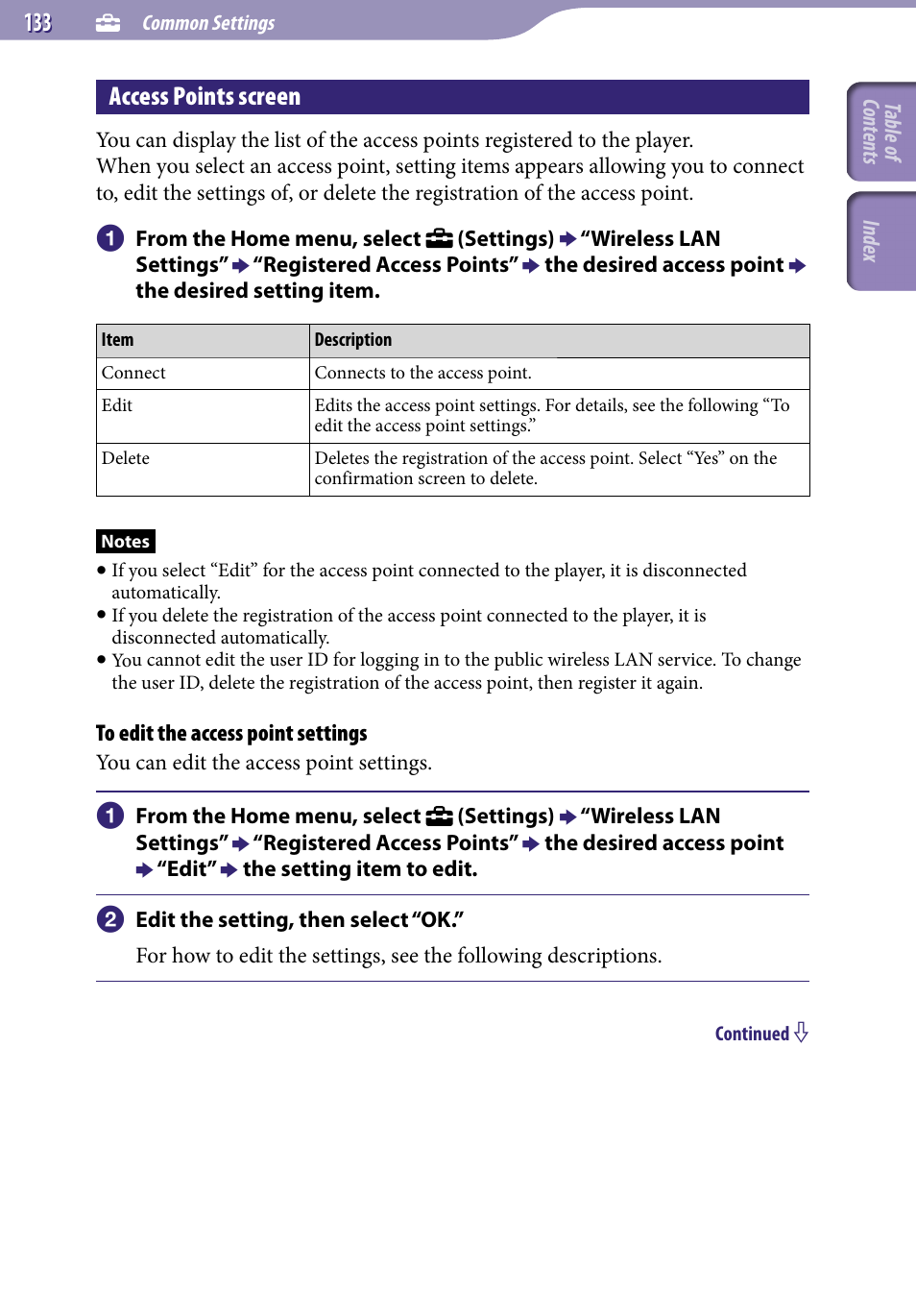 Access points screen, 1 access points screen | Sony NWZ-X1051F User Manual | Page 133 / 182