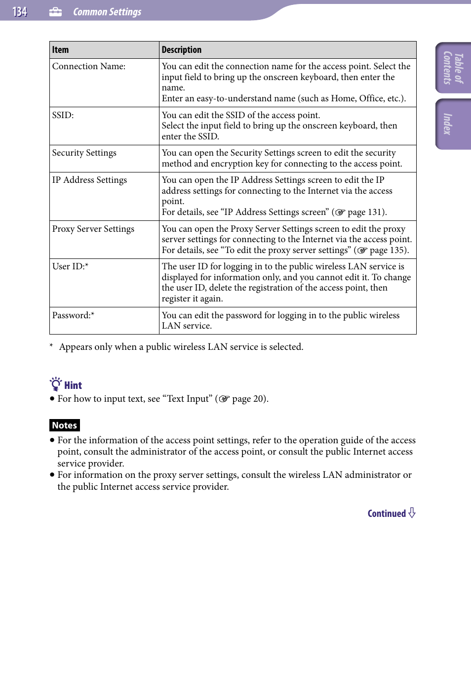 Table of cont ents inde x | Sony NWZ-X1051F User Manual | Page 134 / 182