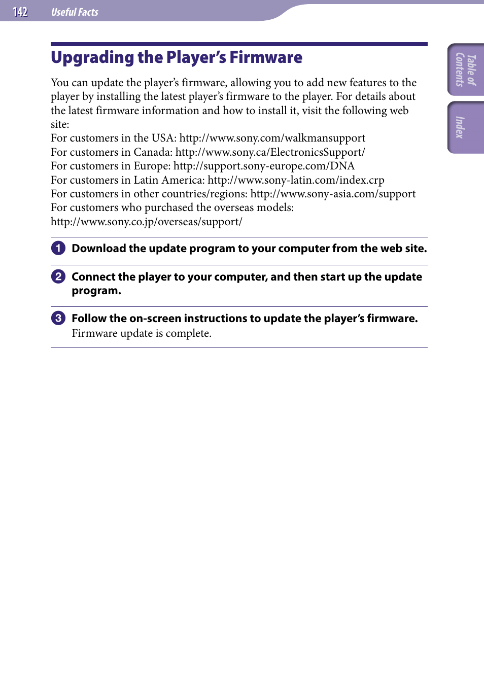 Upgrading the player’s firmware | Sony NWZ-X1051F User Manual | Page 142 / 182