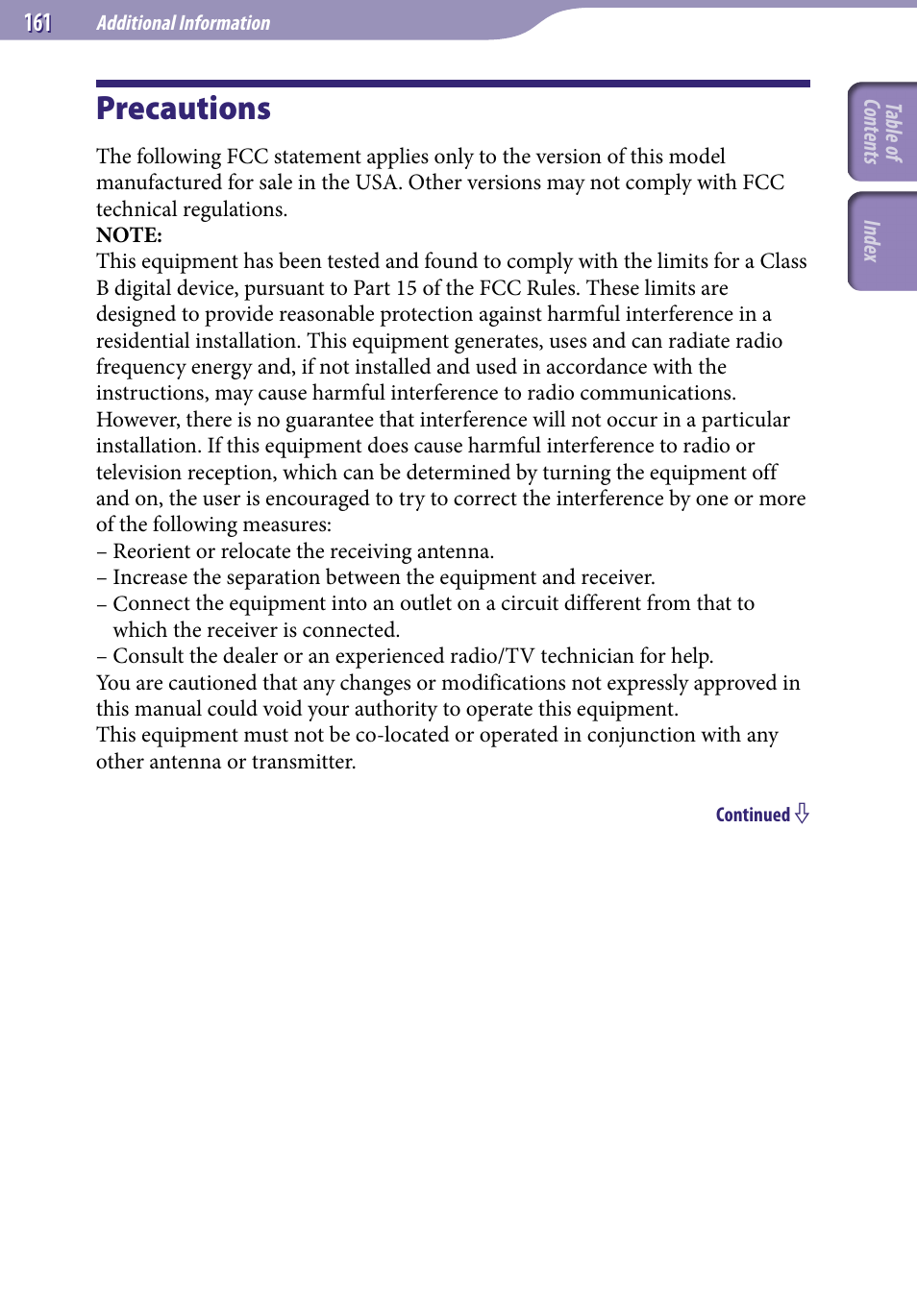 Additional information, Precautions | Sony NWZ-X1051F User Manual | Page 161 / 182