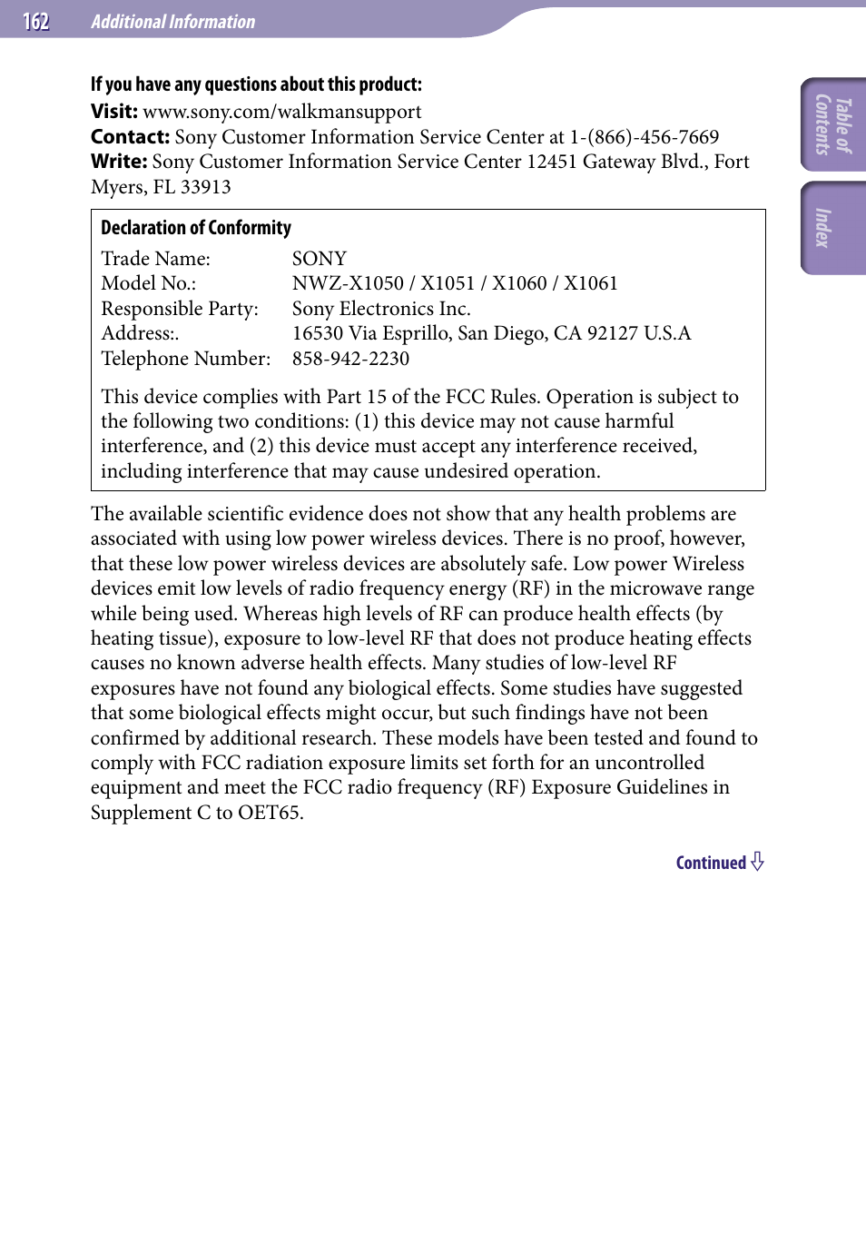 Sony NWZ-X1051F User Manual | Page 162 / 182