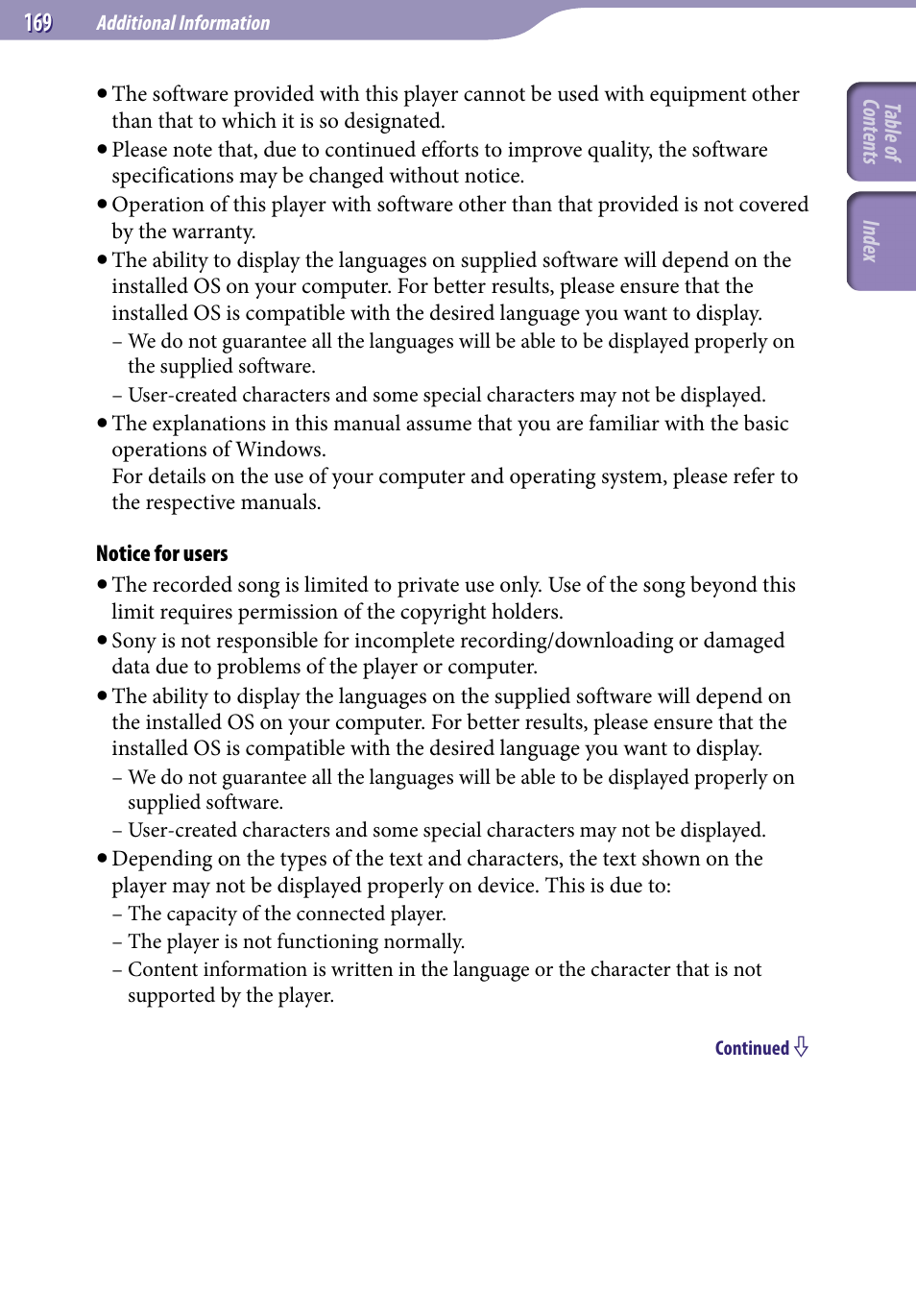 Sony NWZ-X1051F User Manual | Page 169 / 182