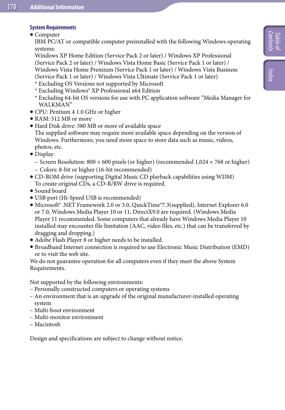 Sony NWZ-X1051F User Manual | Page 178 / 182
