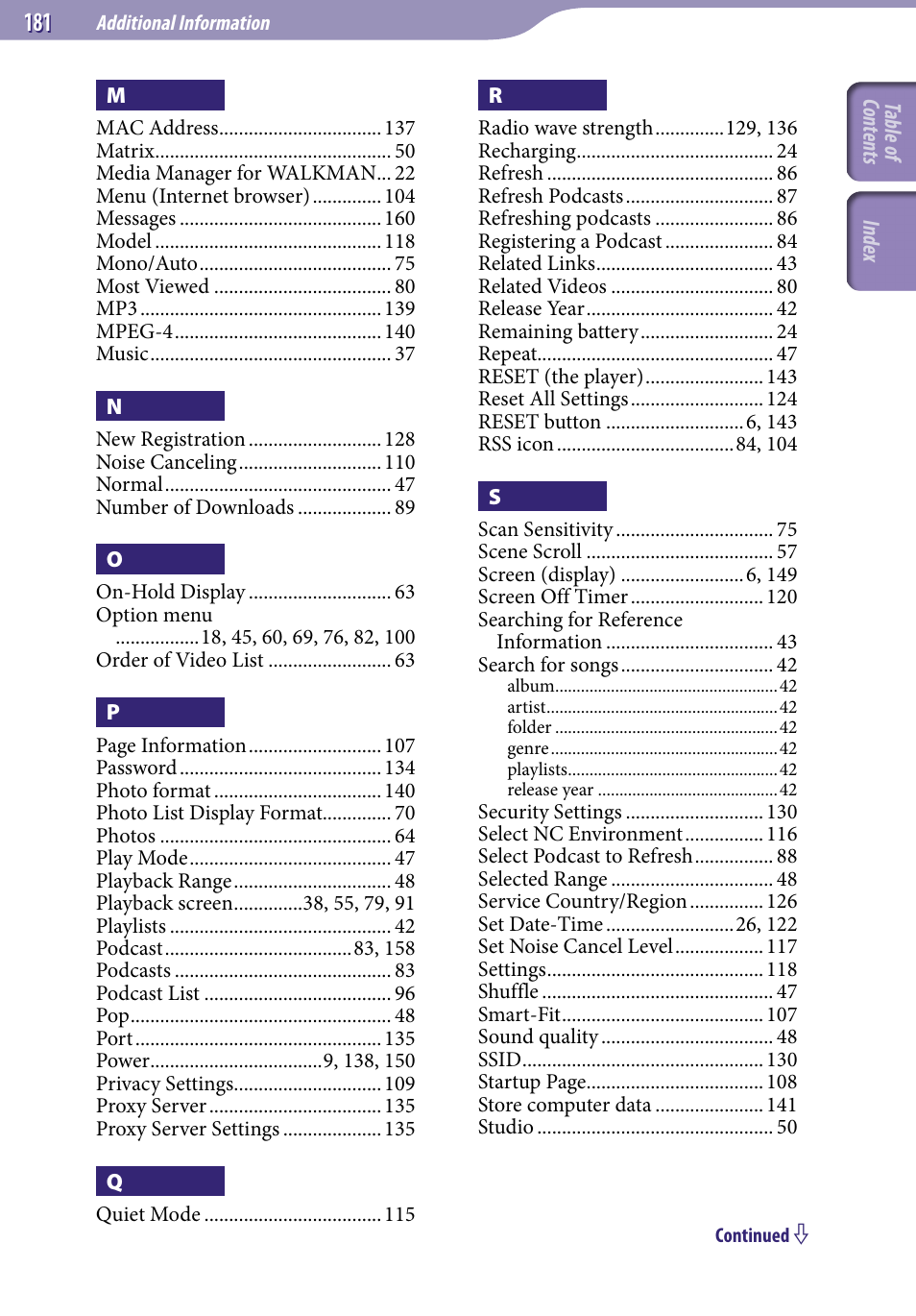 Sony NWZ-X1051F User Manual | Page 181 / 182