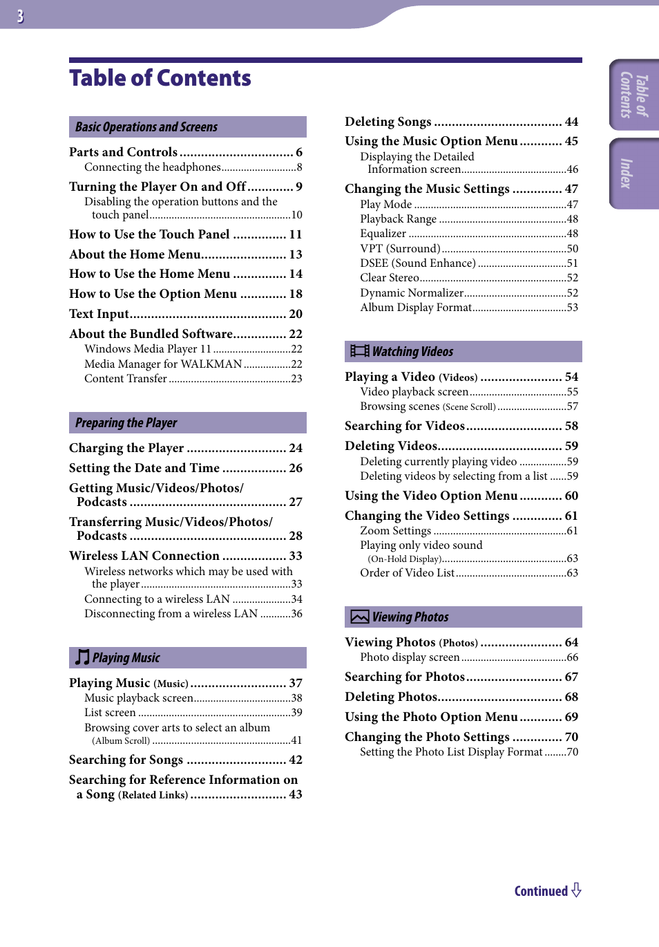 Sony NWZ-X1051F User Manual | Page 3 / 182