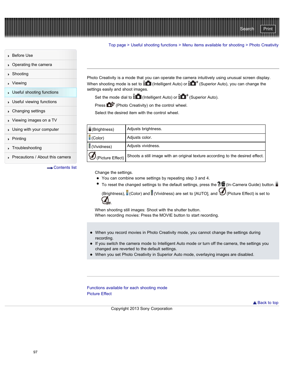 Photo creativity, Cyber-shot user guide | Sony DSC-HX50V User Manual | Page 104 / 289
