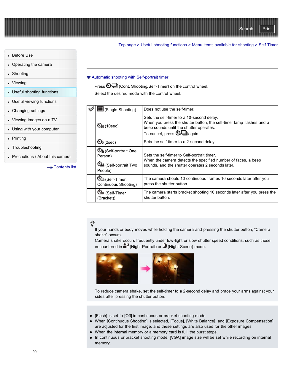Self-timer, Cyber-shot user guide | Sony DSC-HX50V User Manual | Page 106 / 289