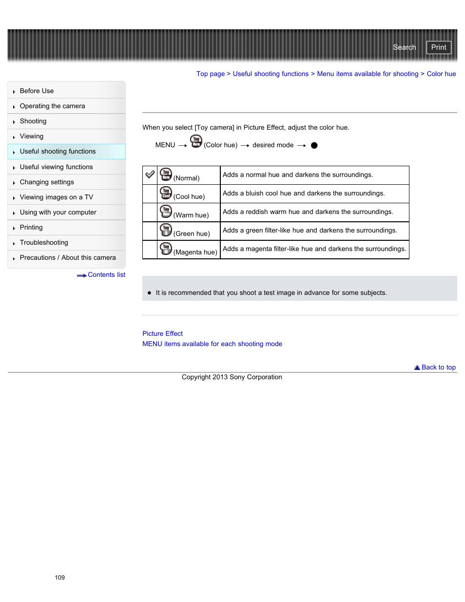 Color hue, Cyber-shot user guide | Sony DSC-HX50V User Manual | Page 116 / 289