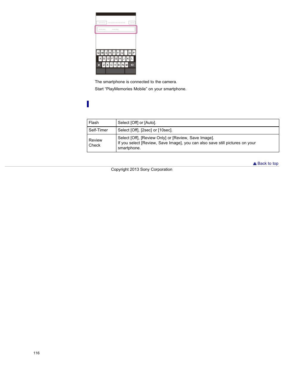 Functions that can be set with the smartphone, Details | Sony DSC-HX50V User Manual | Page 123 / 289