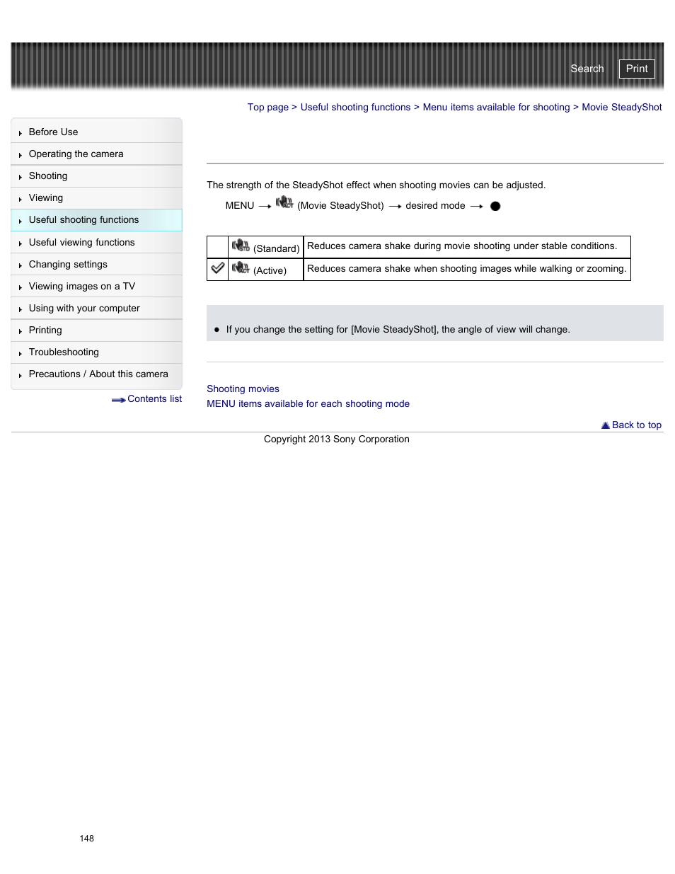 Movie steadyshot, Cyber-shot user guide | Sony DSC-HX50V User Manual | Page 155 / 289