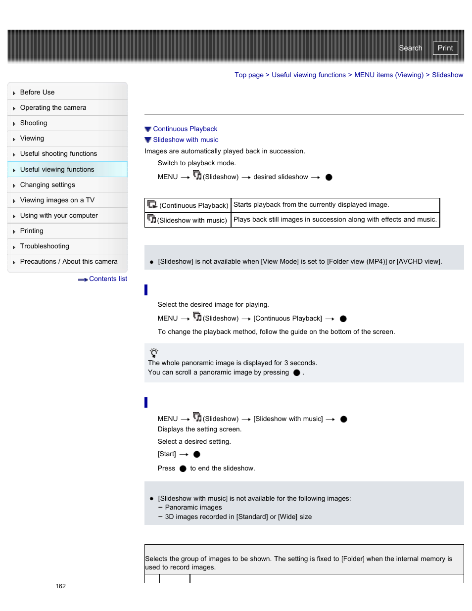 Slideshow, Cyber-shot user guide | Sony DSC-HX50V User Manual | Page 169 / 289