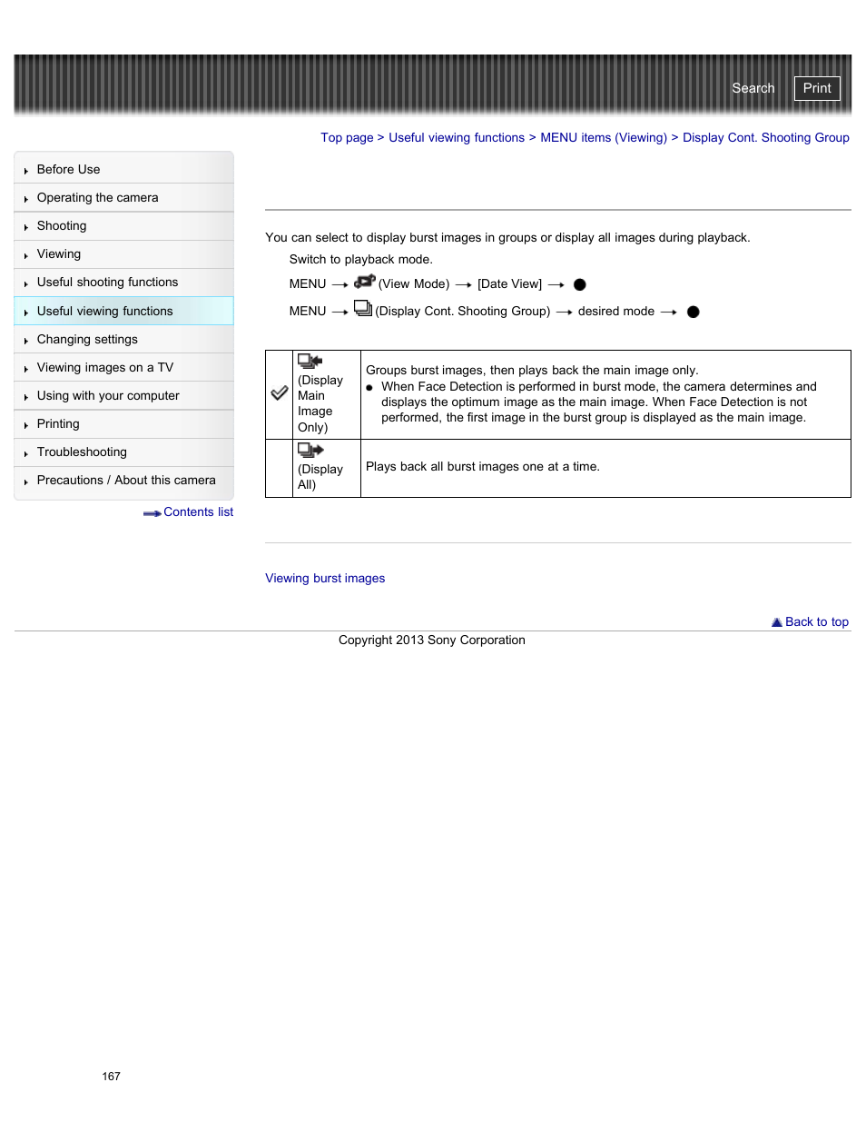 Display cont. shooting group, Cyber-shot user guide | Sony DSC-HX50V User Manual | Page 174 / 289