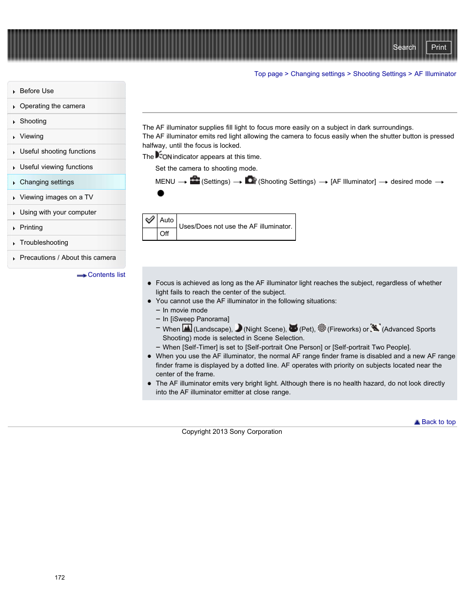 Af illuminator, Cyber-shot user guide | Sony DSC-HX50V User Manual | Page 179 / 289