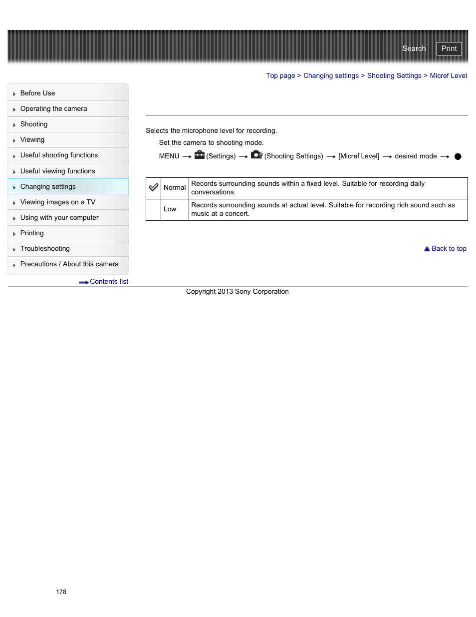 Micref level, Cyber-shot user guide | Sony DSC-HX50V User Manual | Page 185 / 289