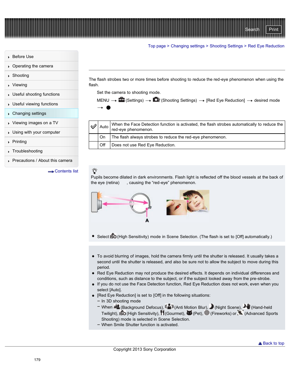 Red eye reduction, Cyber-shot user guide | Sony DSC-HX50V User Manual | Page 186 / 289