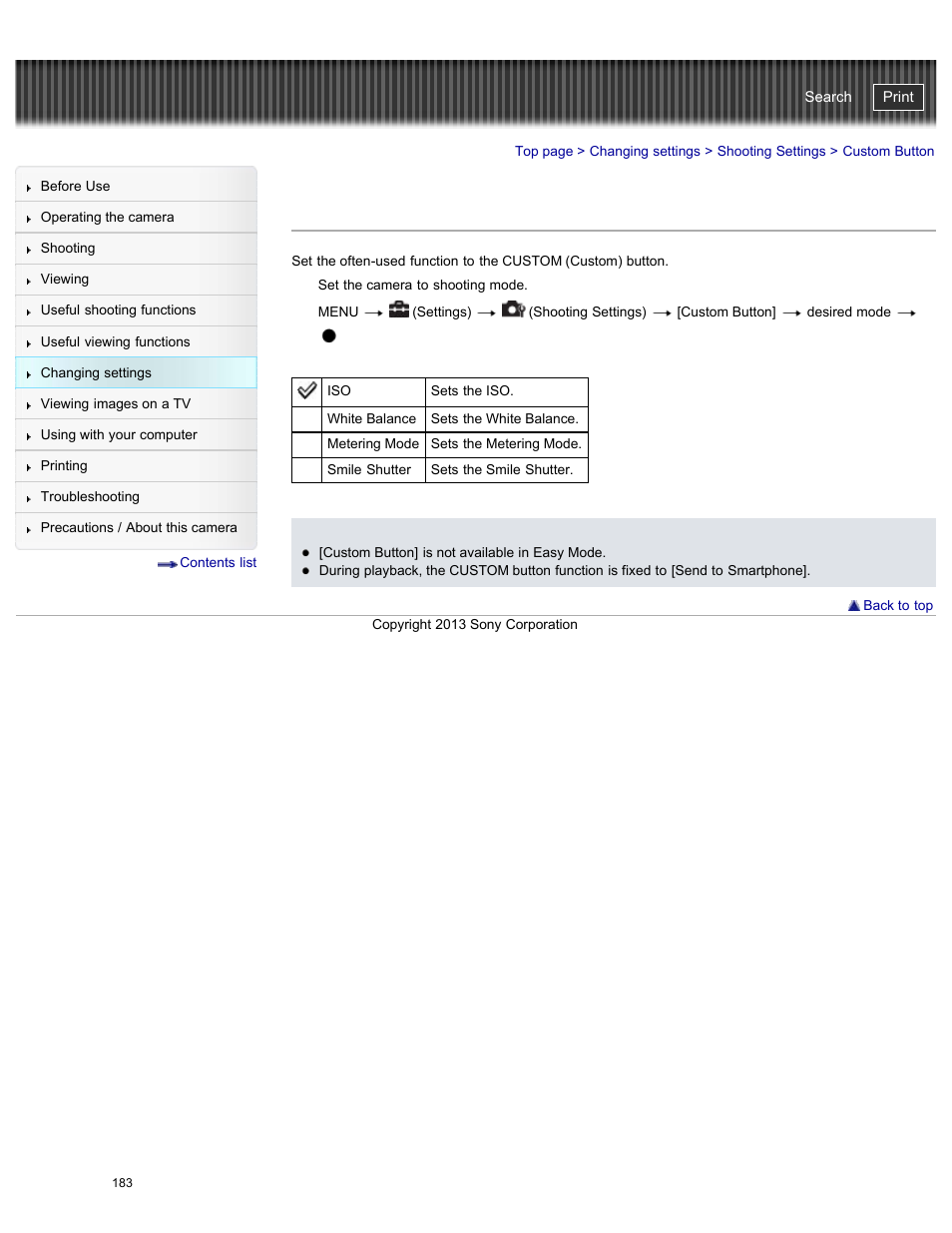 Custom button, Details, Cyber-shot user guide | Sony DSC-HX50V User Manual | Page 190 / 289