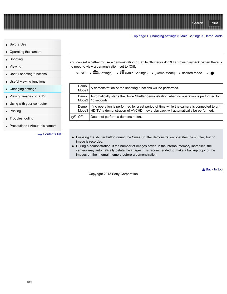 Demo mode, Cyber-shot user guide | Sony DSC-HX50V User Manual | Page 196 / 289