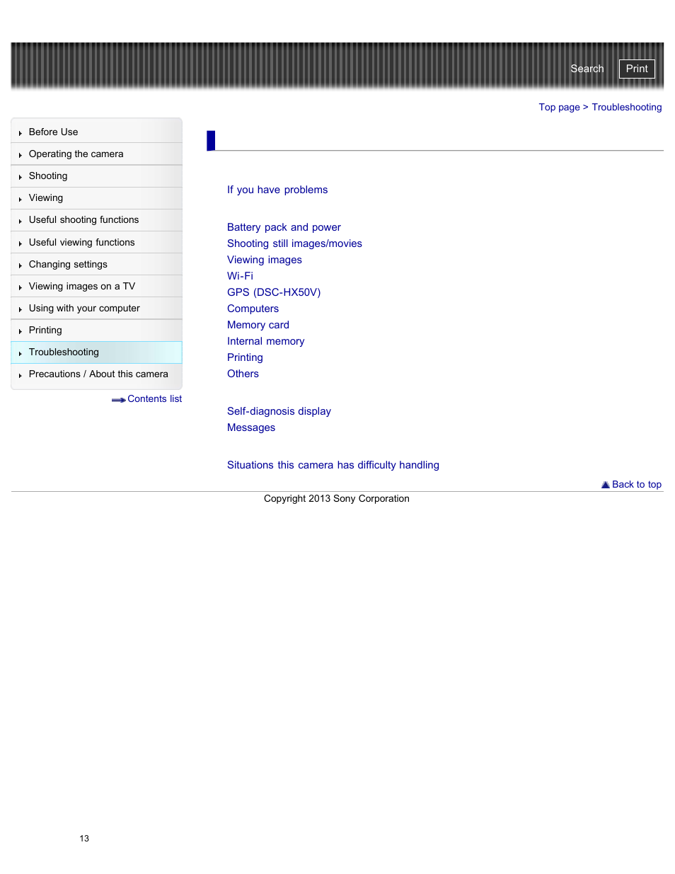 Troubleshooting, Warning indicators and messages, Cyber-shot user guide | Sony DSC-HX50V User Manual | Page 20 / 289