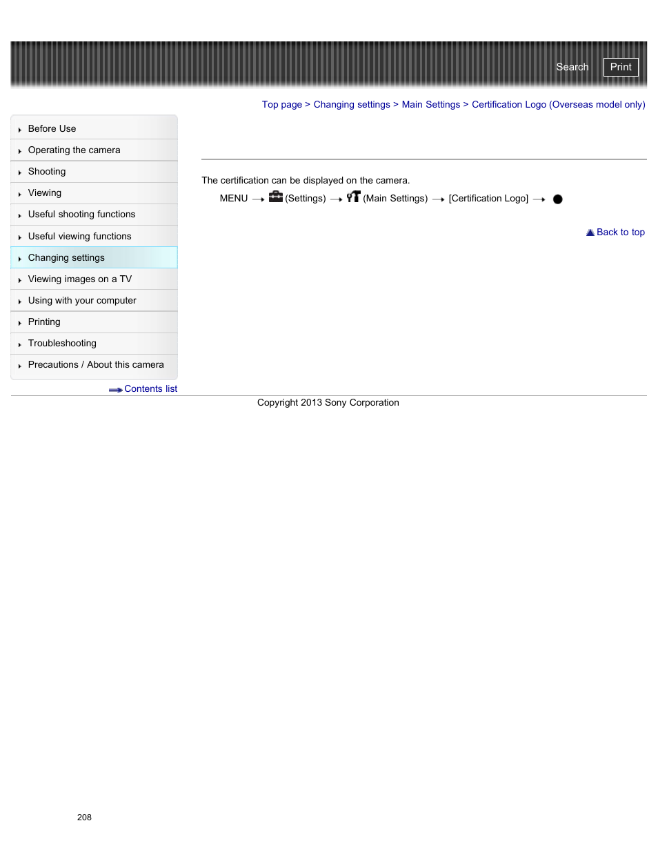 Certification logo (overseas model only), Cyber-shot user guide | Sony DSC-HX50V User Manual | Page 215 / 289