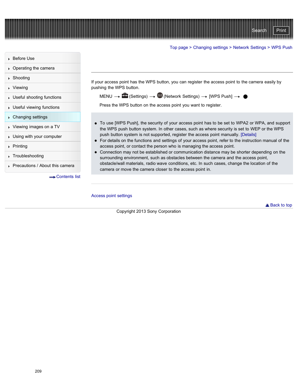 Wps push, Details, Cyber-shot user guide | Sony DSC-HX50V User Manual | Page 216 / 289