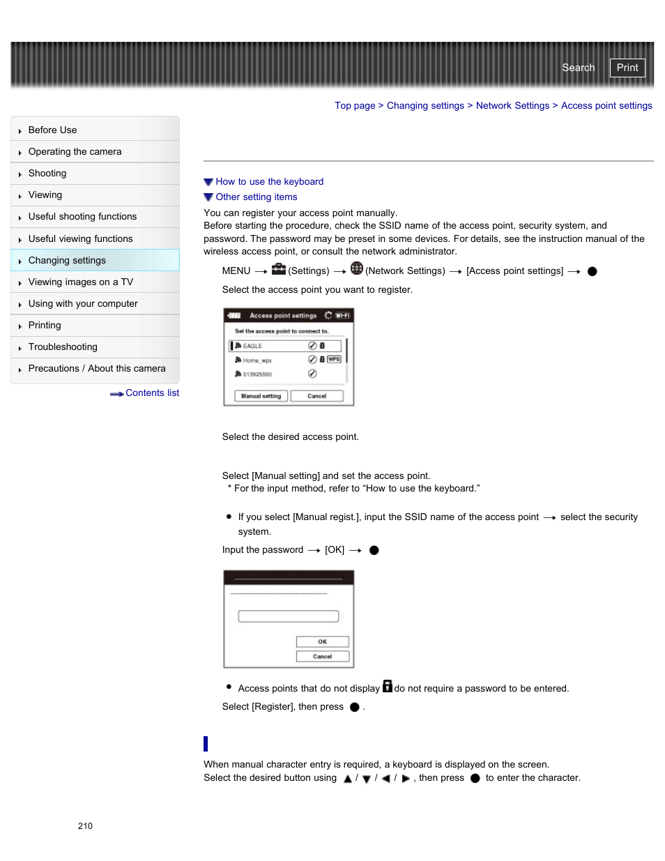 Access point settings, Details, Cyber-shot user guide | Sony DSC-HX50V User Manual | Page 217 / 289