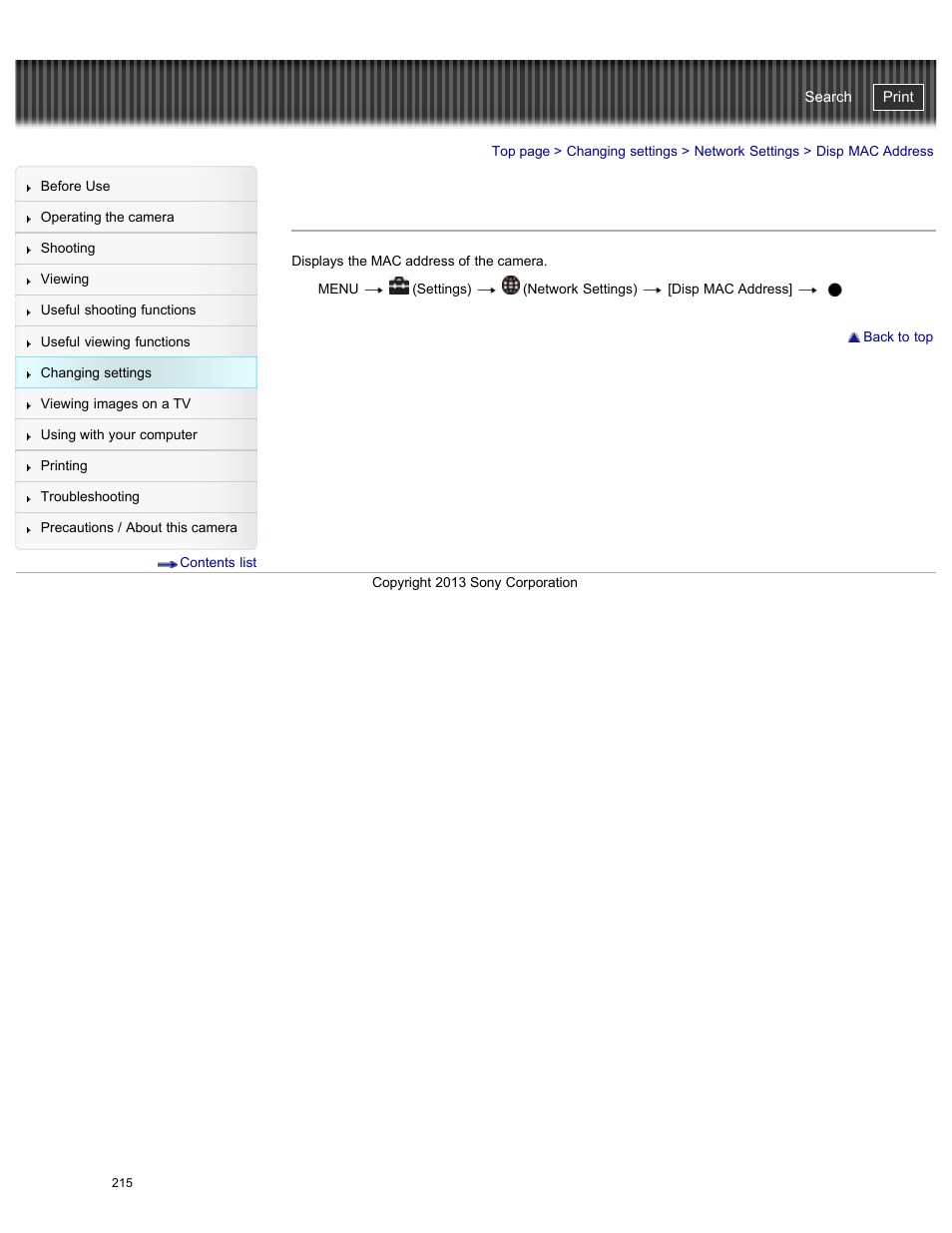 Disp mac address, Cyber-shot user guide | Sony DSC-HX50V User Manual | Page 222 / 289