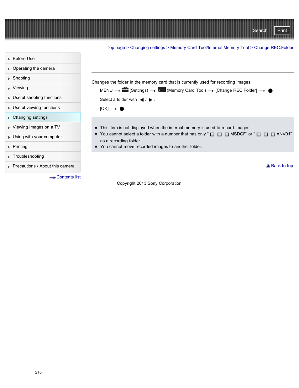 Change rec.folder, Details, Cyber-shot user guide | Sony DSC-HX50V User Manual | Page 225 / 289