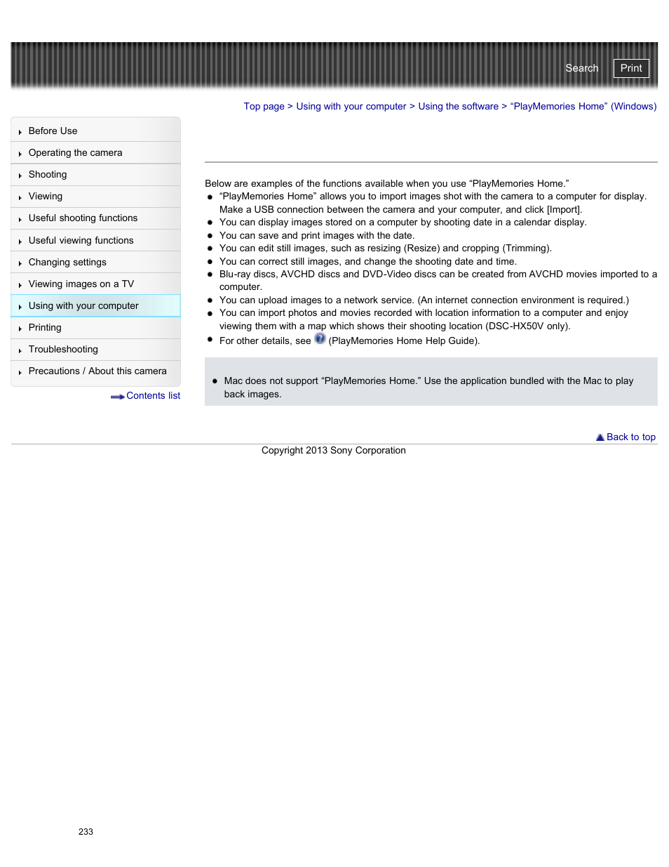 Playmemories home” (windows), Cyber-shot user guide | Sony DSC-HX50V User Manual | Page 240 / 289