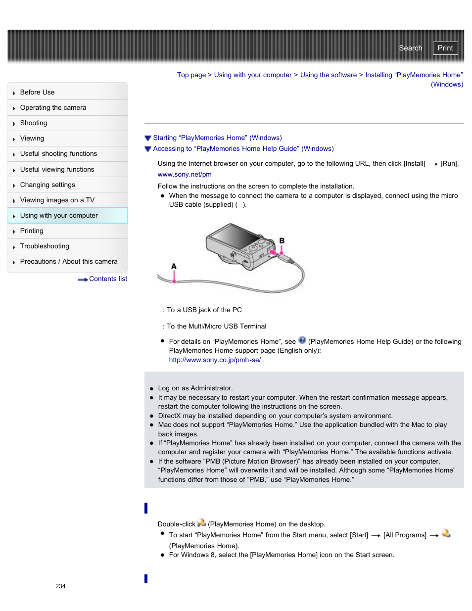 Installing “playmemories home” (windows), Details, Before | Cyber-shot user guide | Sony DSC-HX50V User Manual | Page 241 / 289