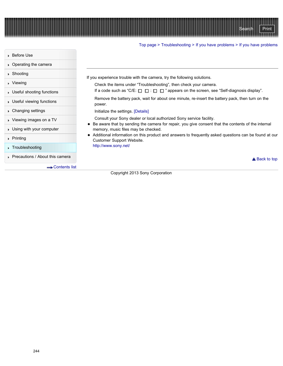 If you have problems, Cyber-shot user guide | Sony DSC-HX50V User Manual | Page 251 / 289